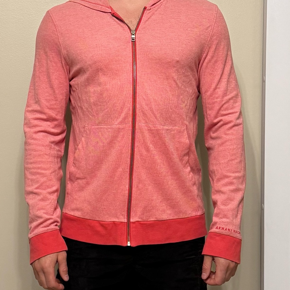 Armani Exchange Men's Pink Zip-Up Sweater